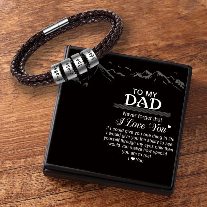 Braided Leather Personalised Name 4 Beads Men's Bracelets Gifts For Him Best Gift For Dad