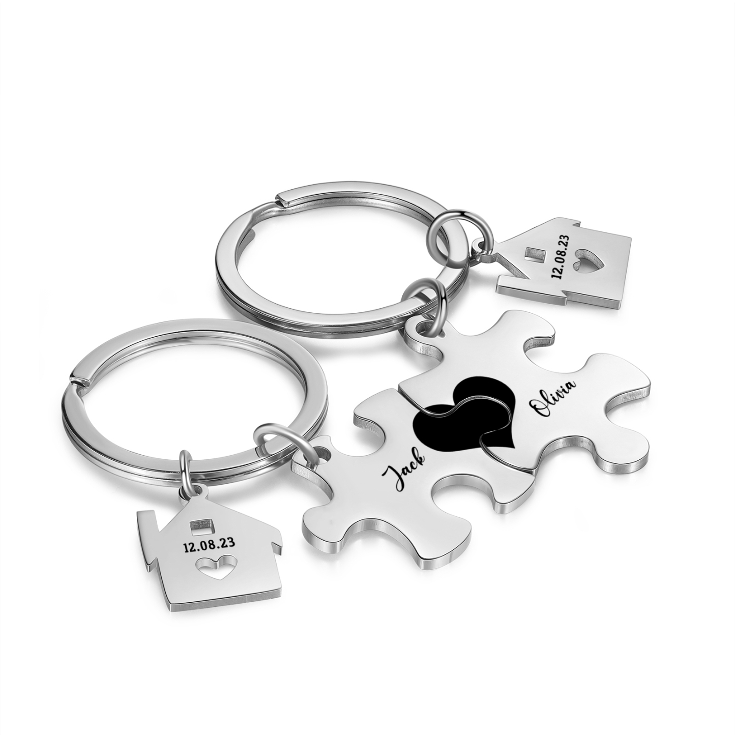Personalized Name Puzzle Couple Keychain Engrave Date Matching Couple Gifts, Special Gift For Him/Her