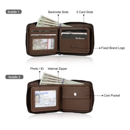 Personalized Name Leather Men's Zipper Wallet With Card Slot Engraved Letter And Photo Gift For Him