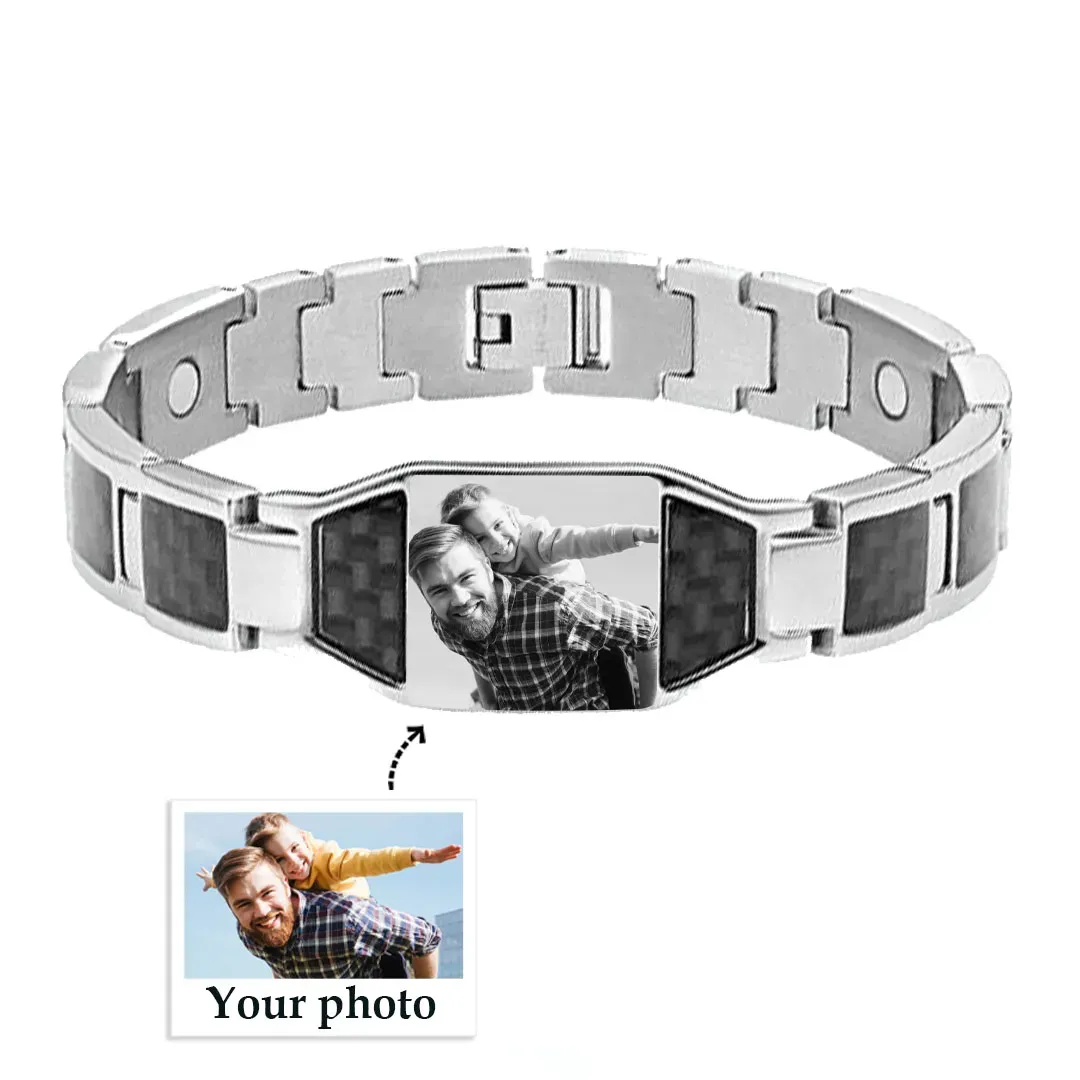 To My Man Personalized Carbon Fiber Energy Bracelet Gift Set, Custom Photo ID Bar Men's Bracelet Bangle Gifts For Him | Jessemade