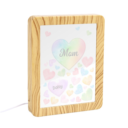 1 Name - Personalized Mom Home Wood Color Plug-in Mirror Photo Frame Custom Text LED Night Light Gift for Mom