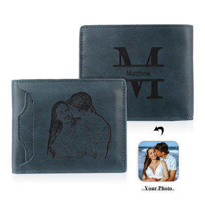 Personalized Name Leather Men's Wallet With Card Slot Engraved Letter And Photo Gift For Him