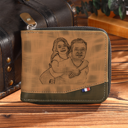 Photo Personalized Leather Zipper Men's Wallet Customized Name Letter Folding Wallet Three Colors Available with Gift Box for Dad