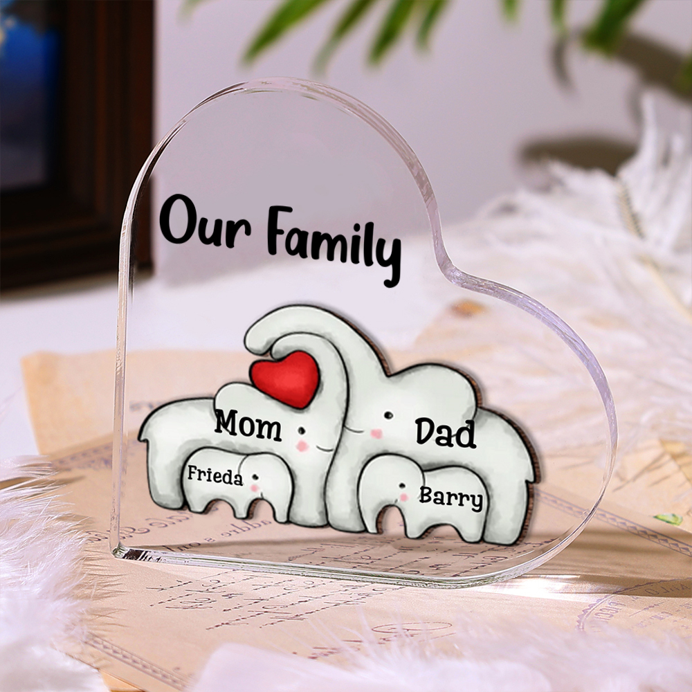 Customized 2-7  Names,Elephant Family Style Acrylic Heart Decoration Brand Plaque Decoration for Our Family