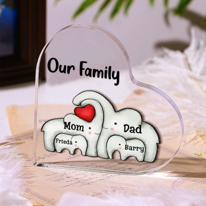 Customized 2-7  Names,Elephant Family Style Acrylic Heart Decoration Brand Plaque Decoration for Our Family
