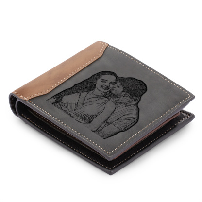 Personalized Photo Leather Wallet for Men with Engraving 2 Names Couple Pinky Promise