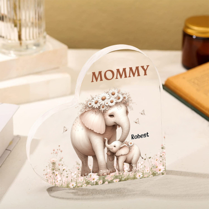 1 Name-Personalized Elephant Acrylic Heart Keepsake Custom Text Acrylic Plaque Ornaments Gifts for Mom