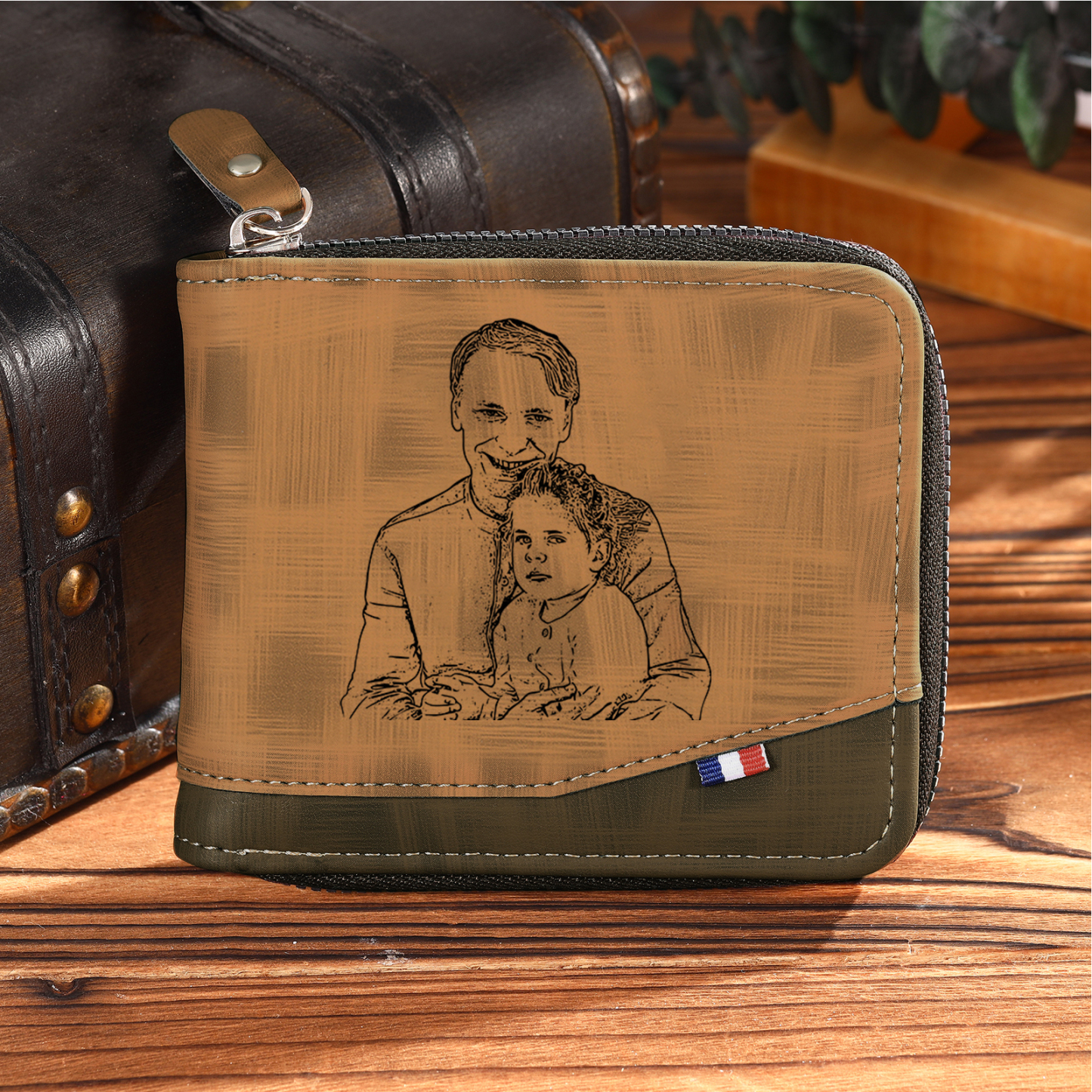 7 Names - Personalized Photo Custom Leather Men's Zipper Wallet as a Father's Day Gift for Dad