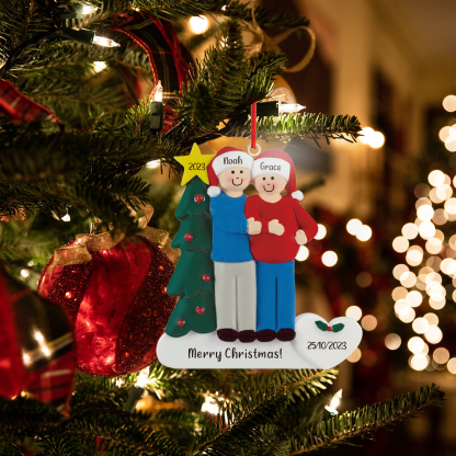 2 Names-Personalized Family Wooden Christmas Xmas Tree Decoration Ornament-Custom 2 Names And Dates Hanging Ornament Gifts For Family