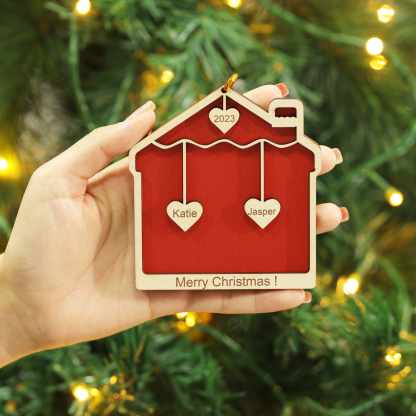 2 Names-Personalized Family Wooden Christmas Xmas Tree Decoration Ornament-Custom 2 Names And Year Hanging Ornament Gifts For Family