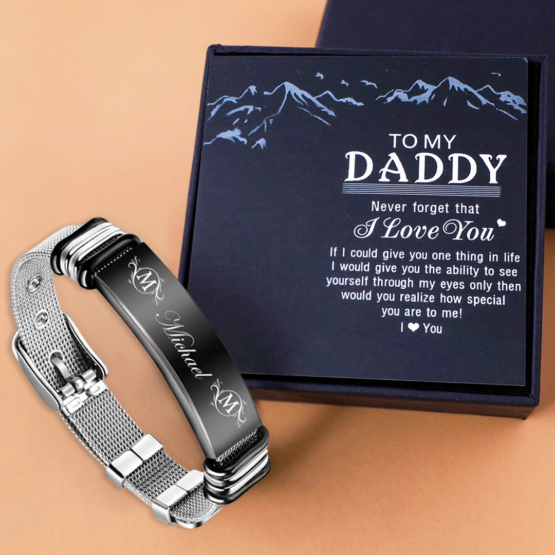 Personalized Men's Name Bracelet Custom Name Letter Watchband Initial ID Bar Bangle Gifts For him