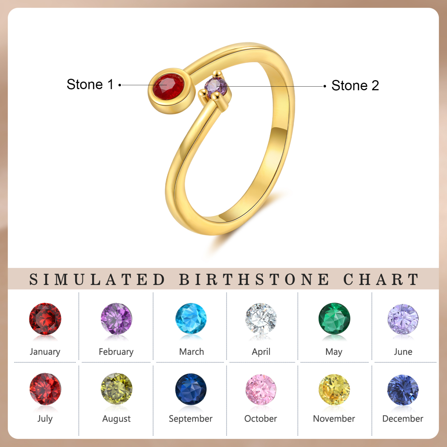 2 Birthstones - Personalized Birthstone Ring, A Customized Gift For Her