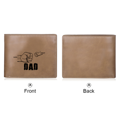 Personalized Leather Mens Wallet Engraved 2 Names Fist Bump Folding Wallet Father's Day Gifts