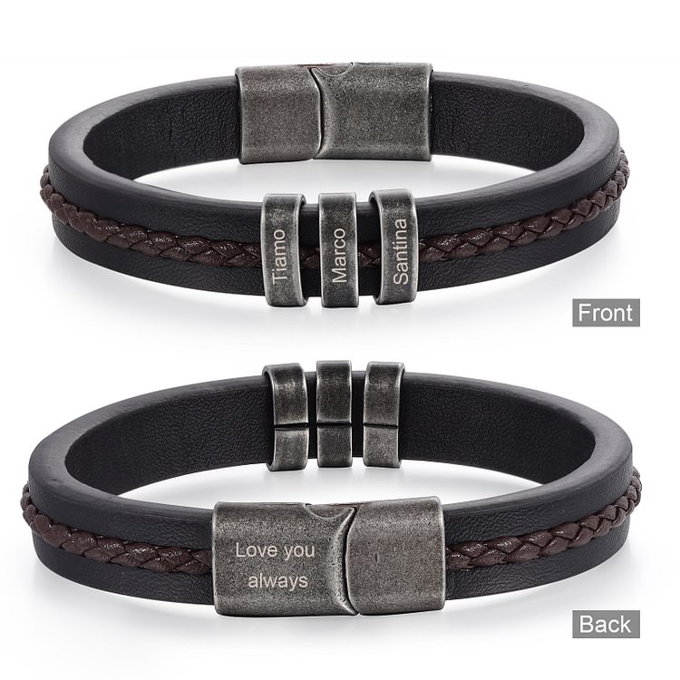 3 Names-Personalized PU Leather Braided Men's Bracelet, Custom 3 Names Bracelets Vintage Gift for Him