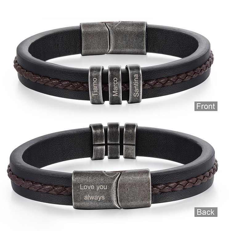 3 Names-Personalized PU Leather Braided Men's Bracelet, Custom 3 Names Bracelets Vintage Gift for Him