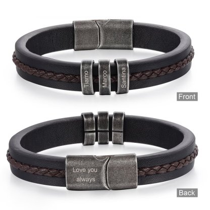 3 Names-Personalized PU Leather Braided Men's Bracelet, Custom 3 Names Bracelets Vintage Gift for Him