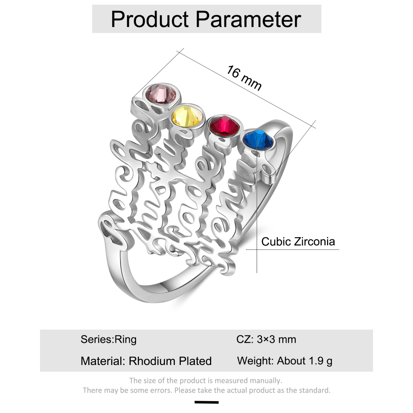 Personalized Birthstone Ring Custom 4 Names Ring Best Gift For Women