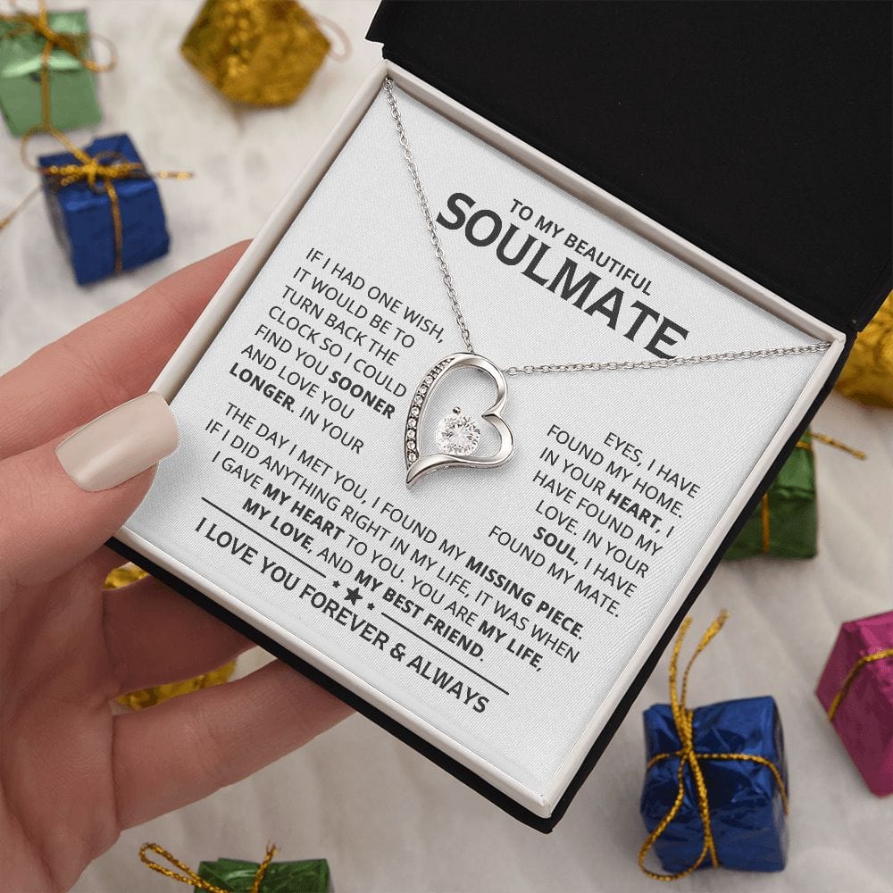 Heart Necklace with "To My Beautiful Soulmate" Message - Available in Standard and Luxury Box Options, Valentine’s Day Gifts for Soulmate | Jessemade