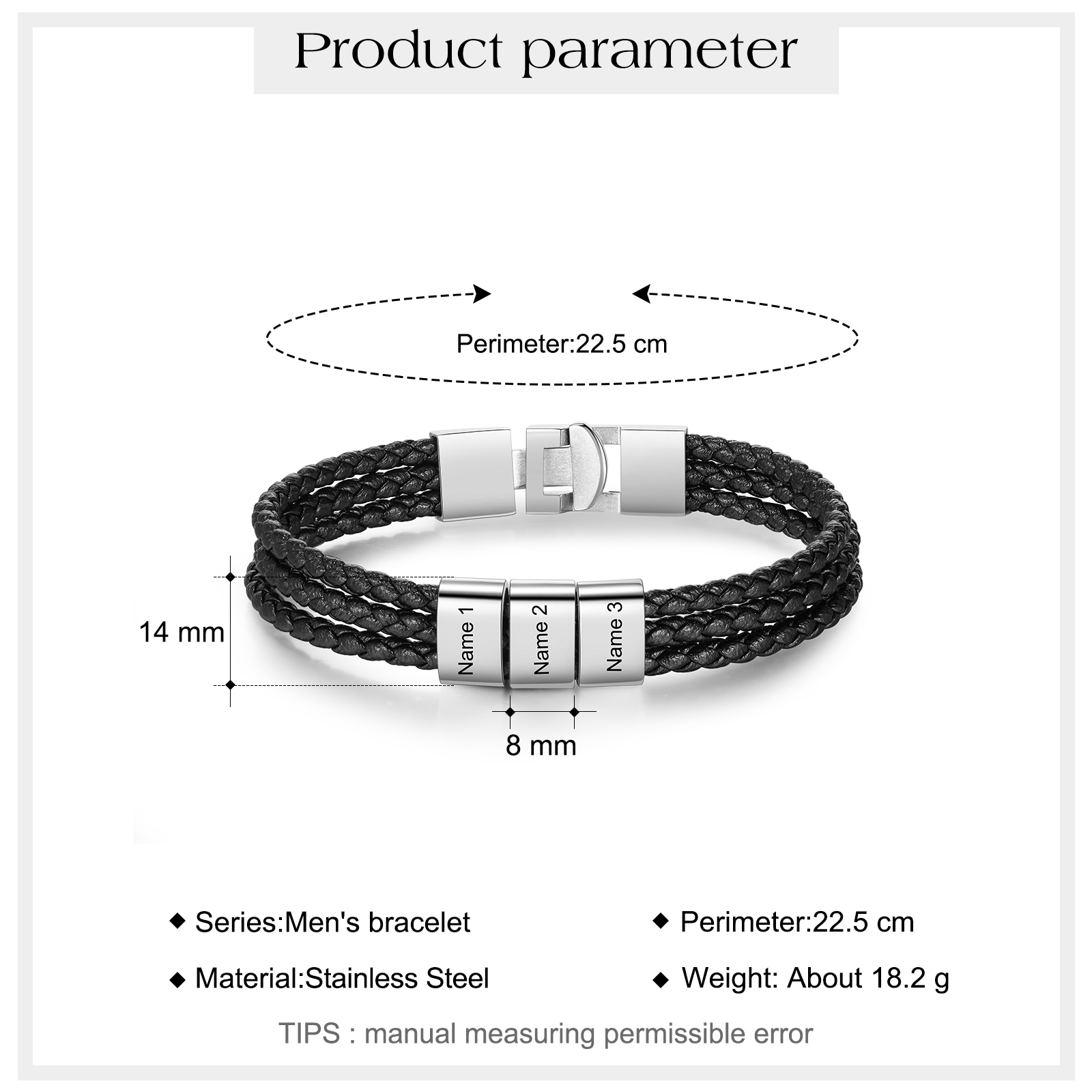Personalized Braided Leather Bracelet Engraved 3 Names Men's Bracelet Gifts For Him