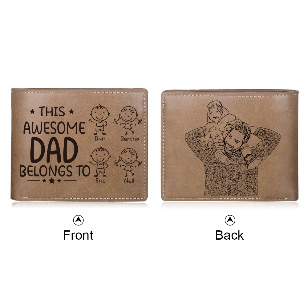 4 Names-Personalized Doll Customized Leather Men's Wallet Customized Name Folding Wallet for Dad