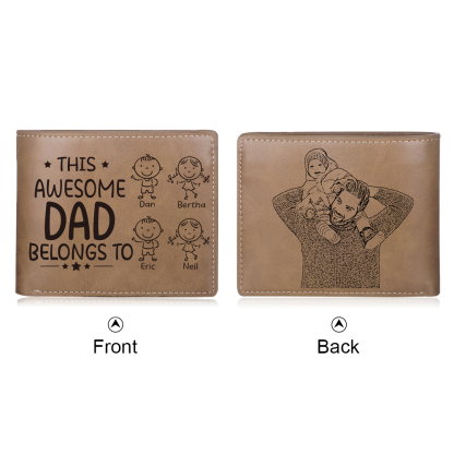 4 Names-Personalized Doll Customized Leather Men's Wallet Customized Name Folding Wallet for Dad
