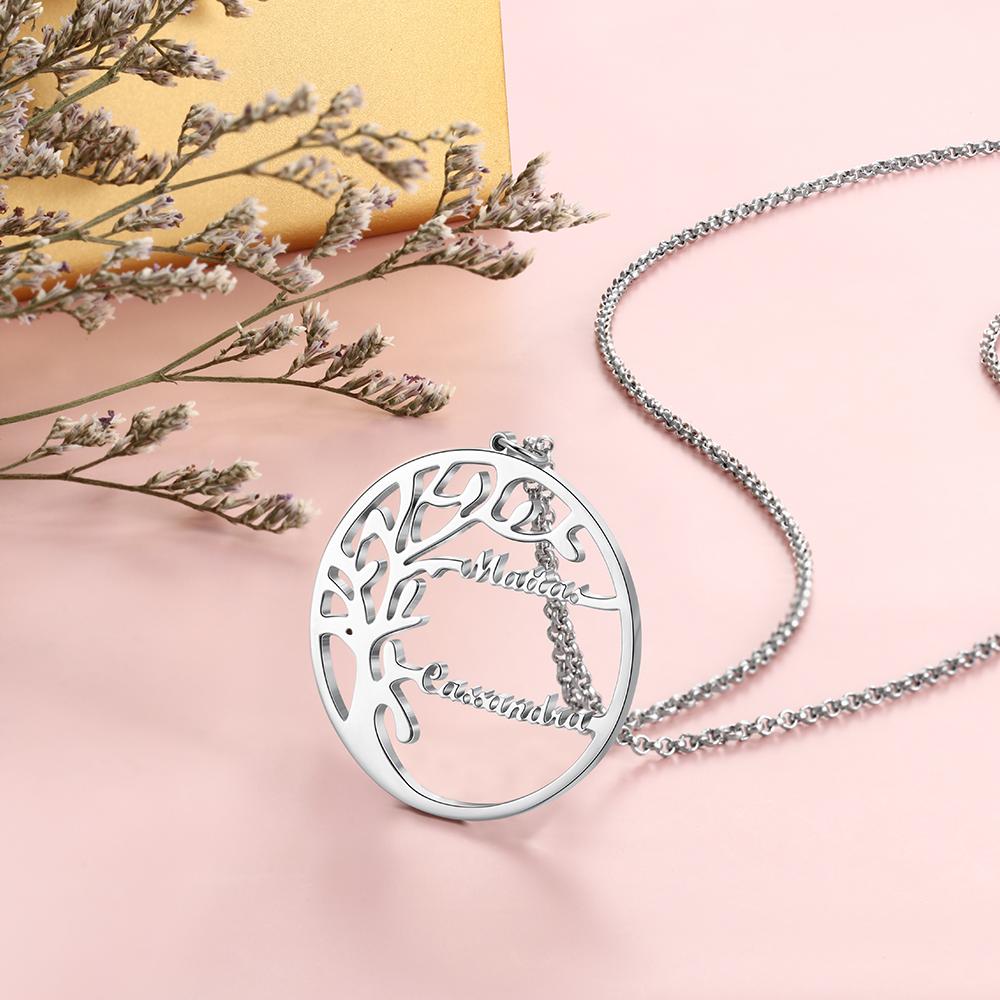 Family Tree Custom 2 Names Sterling Silver Tree Of Life Necklace