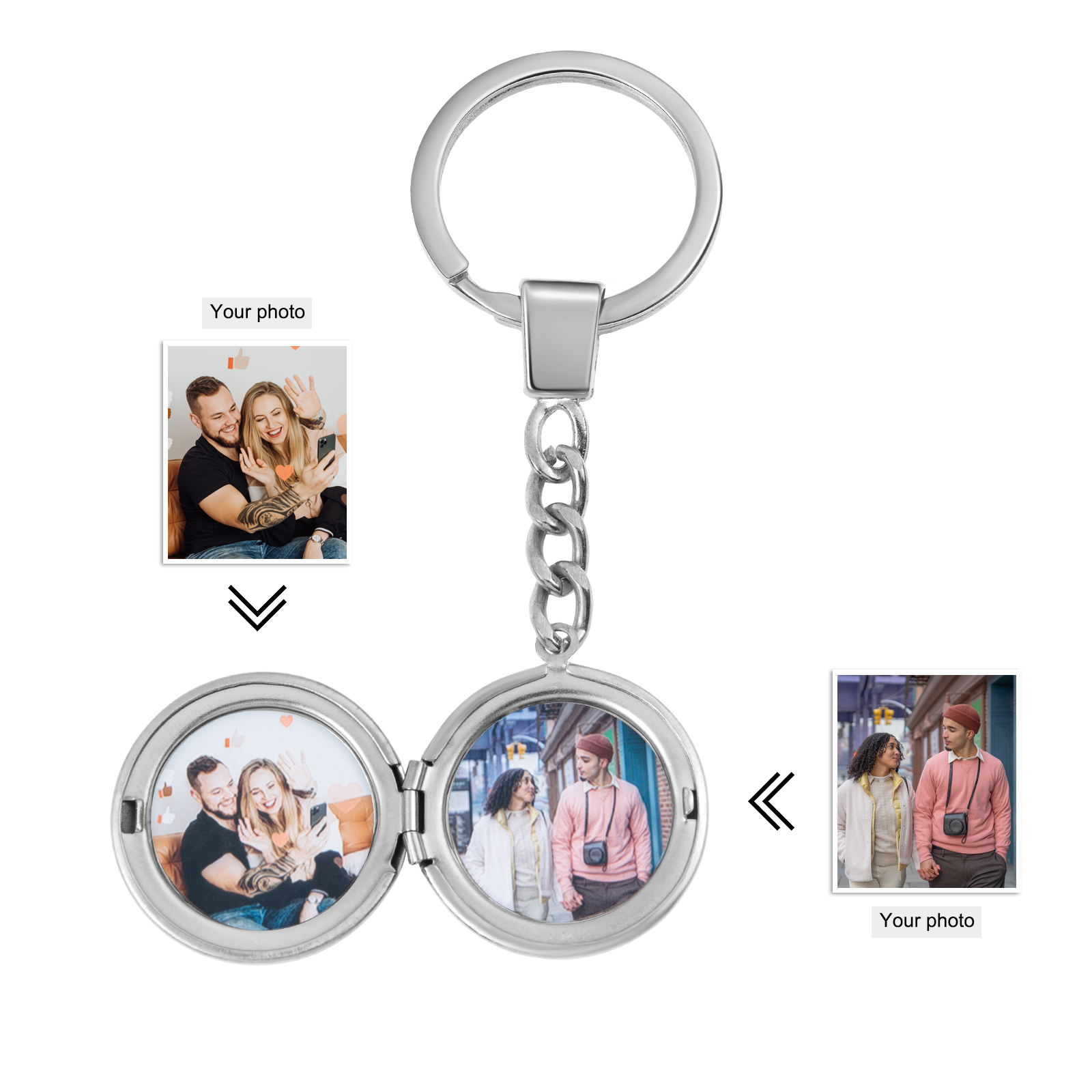 Personalized Photo Keychain Custom 2 Photos Gifts For Him