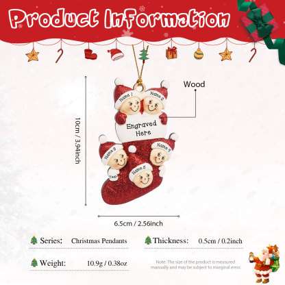 5 Names-Personalized Family Wooden Christmas Xmas Tree Decoration Ornament-Custom 5 Names And Text Hanging Ornament Gifts For Family