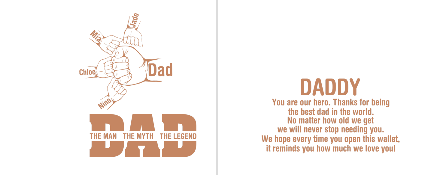 2-9 Names-Personalized Leather Men Wallet Engraved Fist Bump Folding Wallet Gift For Dad - Customized in the USA & Ships in 2 Days