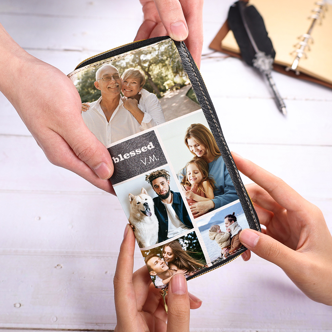 Long Purse Personalized Leather Wallet Engraved 10 Photos Zip Wallet Gifts For Women Men | Jessemade