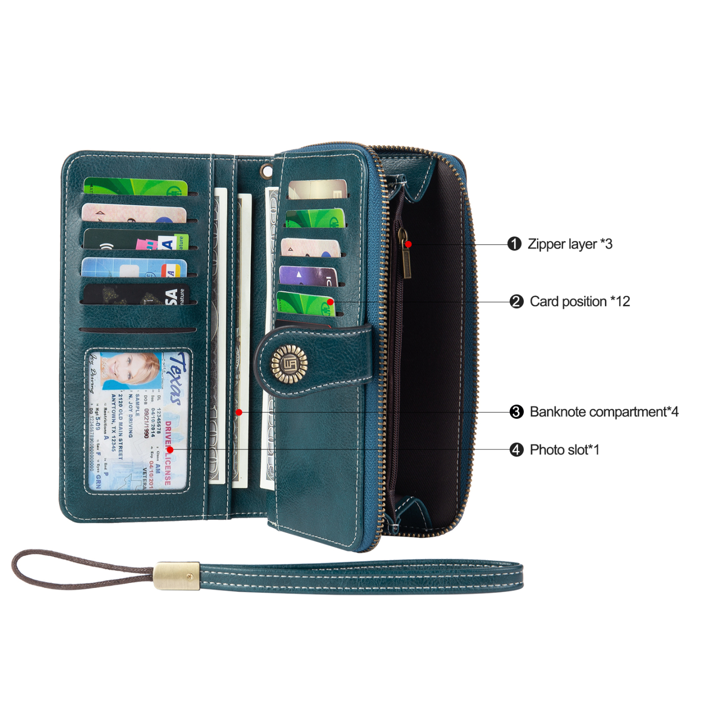 4 Colors Unisex Purse Personalized Leather Wallet Engraving Names Zip Wallet Gifts for Men Women