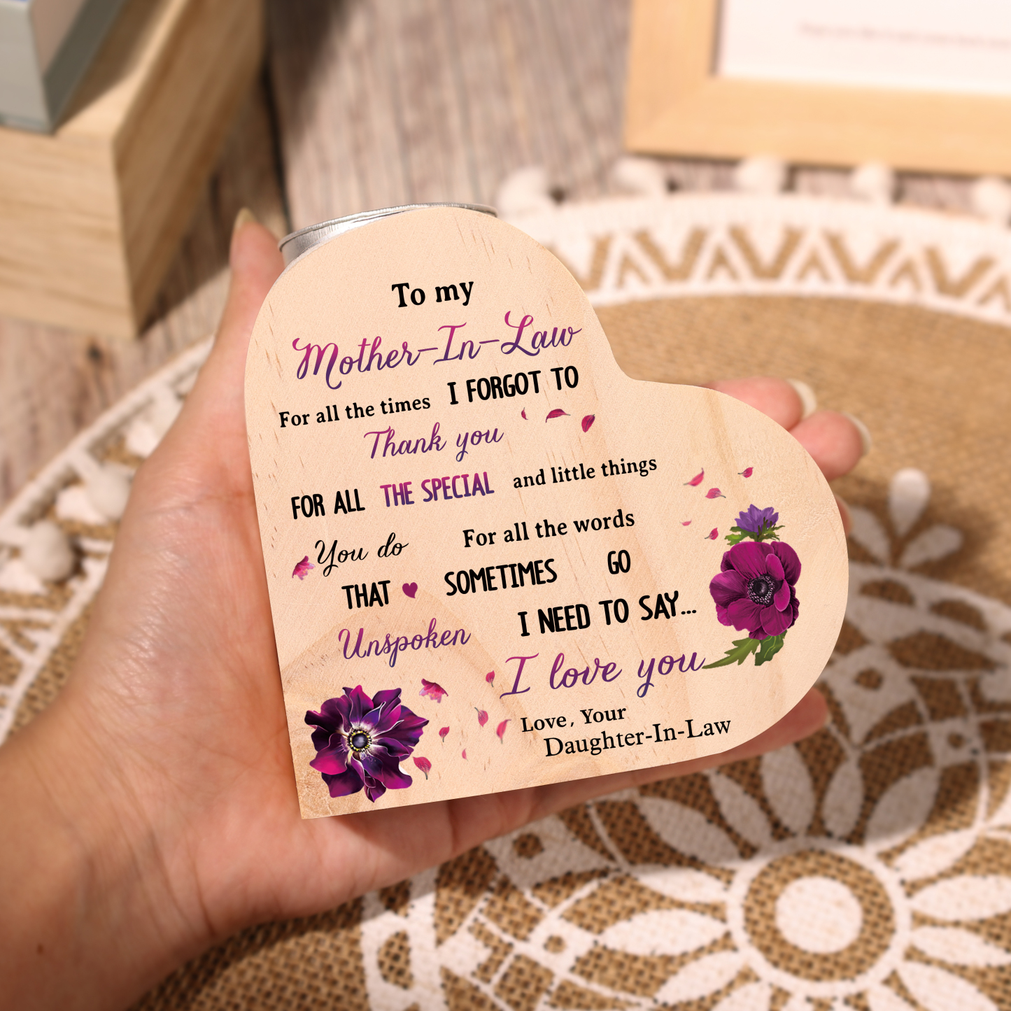 Mothers GiftsTo My Mother-In-Law Candle Holder "For all the times I forgot to thank you" Wooden Candlestick