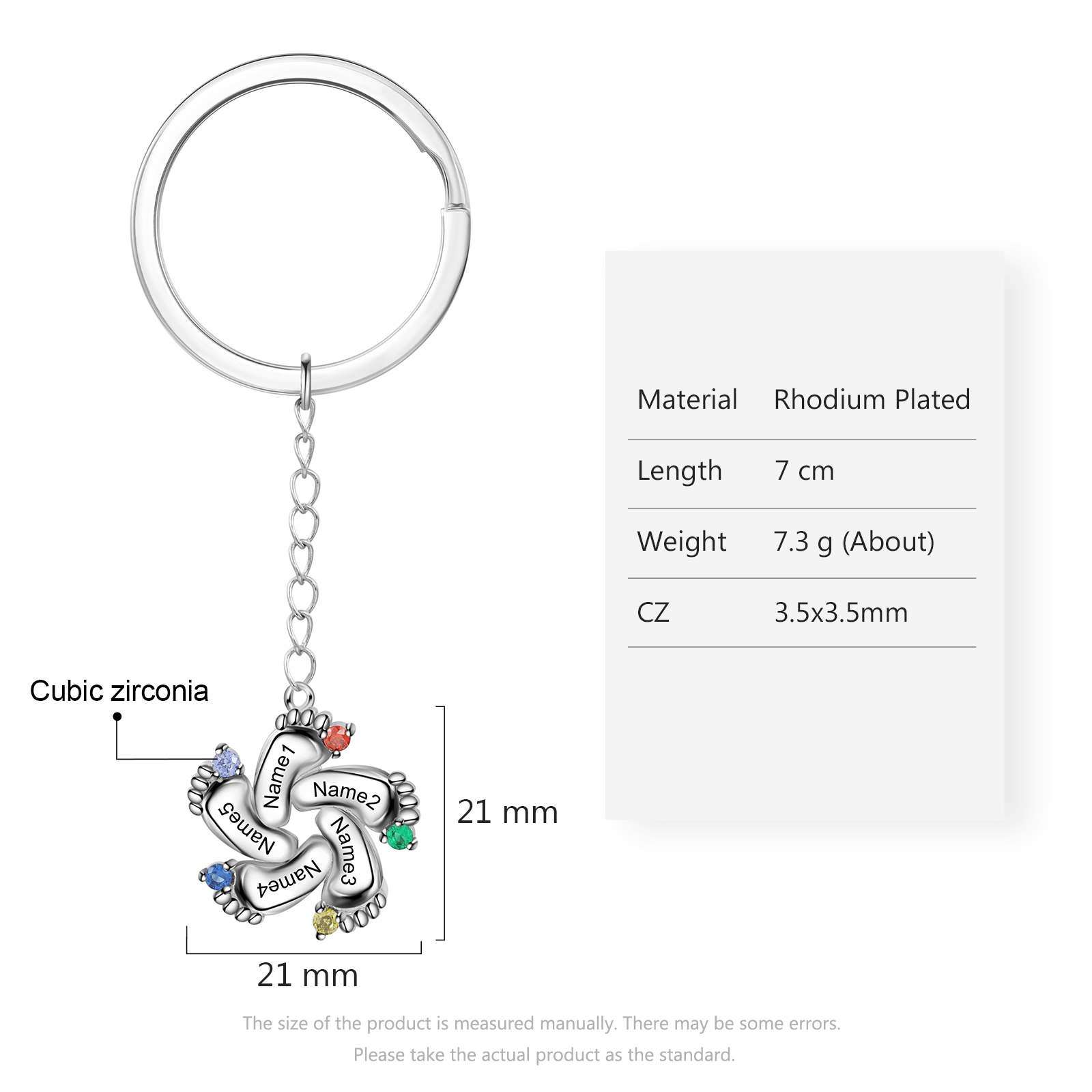 Personalized Baby Feet Keychain With 5 Birthstones Engraved names Keychain Gifts For Mother