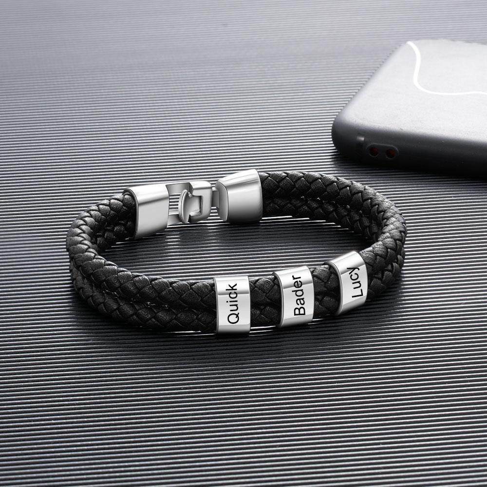 Silver Custom 3 Beads Men's Bracelets For Him Best Gift For Dad