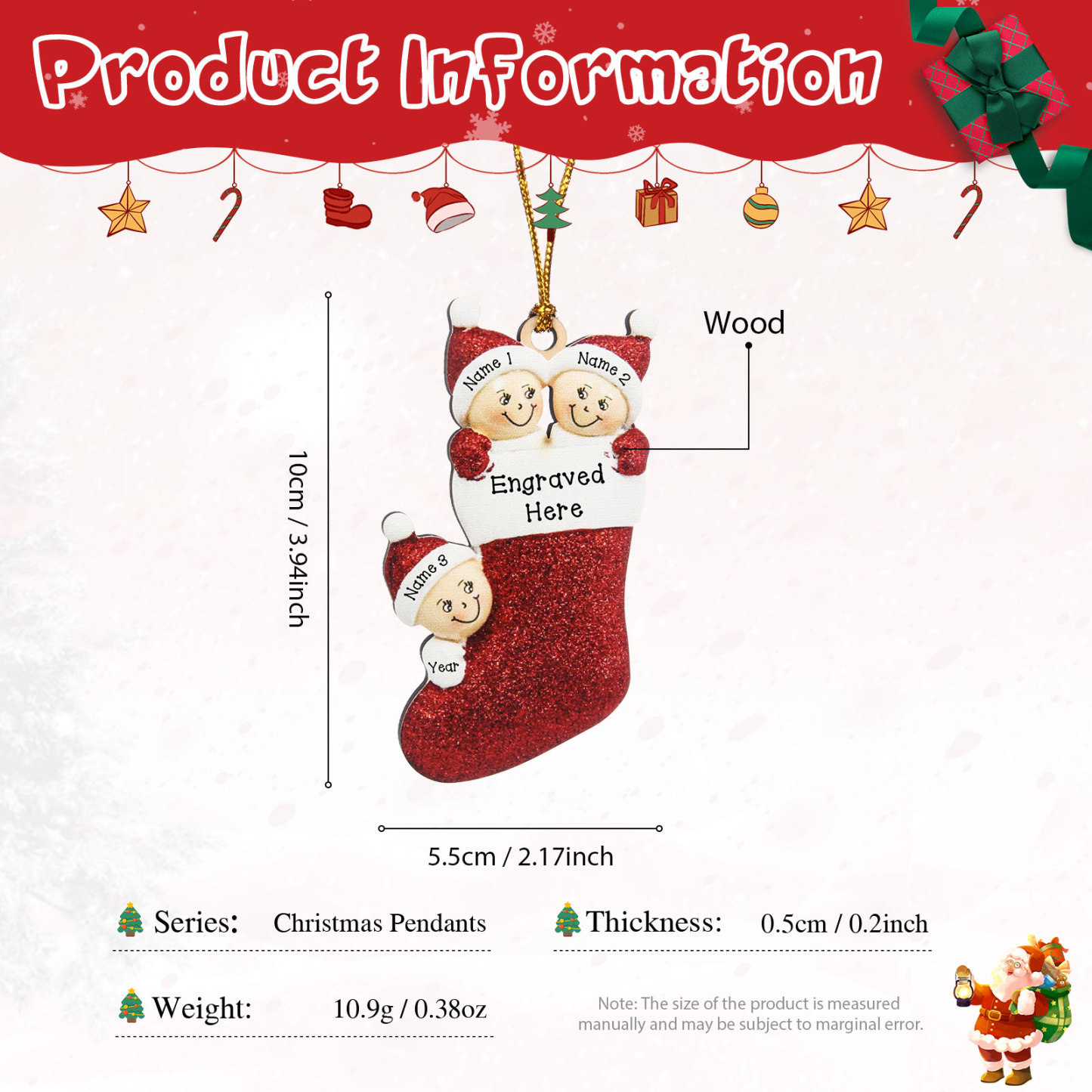 3 Names-Personalized Family Wooden Christmas Xmas Tree Decoration Ornament-Custom 3 Names And Text Hanging Ornament Gifts For Family