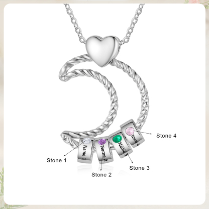4 Names - Personalized Moon Pendant Necklace Custom Birthstones & Names Necklace Gift for Her | Jessemade