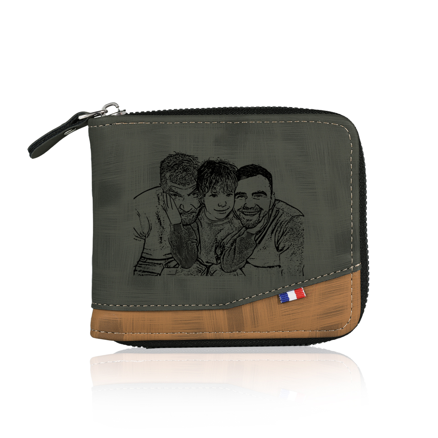 7 Names - Personalized Photo Custom Leather Men's Zipper Wallet as a Father's Day Gift for Dad