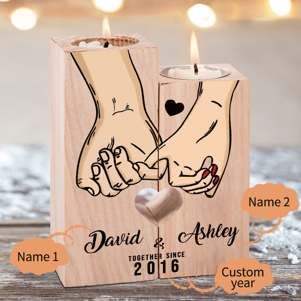 Personalised Couple Gift Set Pinky Promise Couple Candle Holder Heart Matching Keychain with Custom Names & Date Gift Box | Jessemade