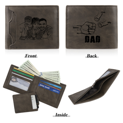 3 Names - Personalized Photo Custom Leather Men's Folding Wallet as a Father's Day Gift for Dad