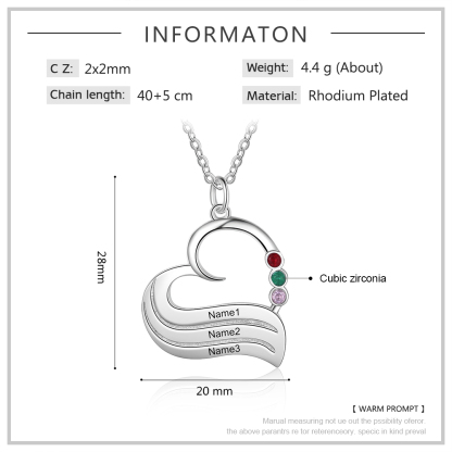 3 Names-Personalized Special Heart Necklace with Birthstone and Name for Her