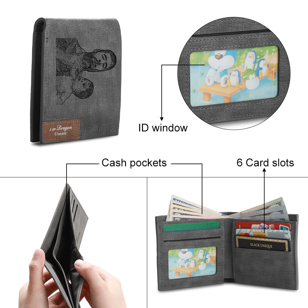 Personalized Leather Wallet Engraved Photo Short Purse Custom Folding Wallet Gifts For Grandpa