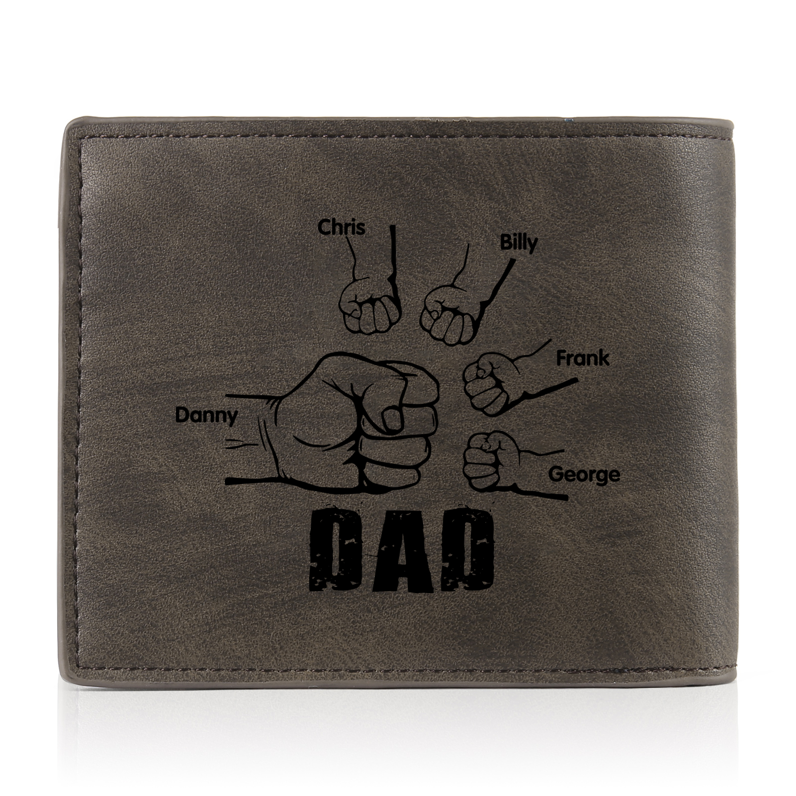 5 Names - Personalized Photo Custom Leather Men's Folding Wallet as a Father's Day Gift for Dad