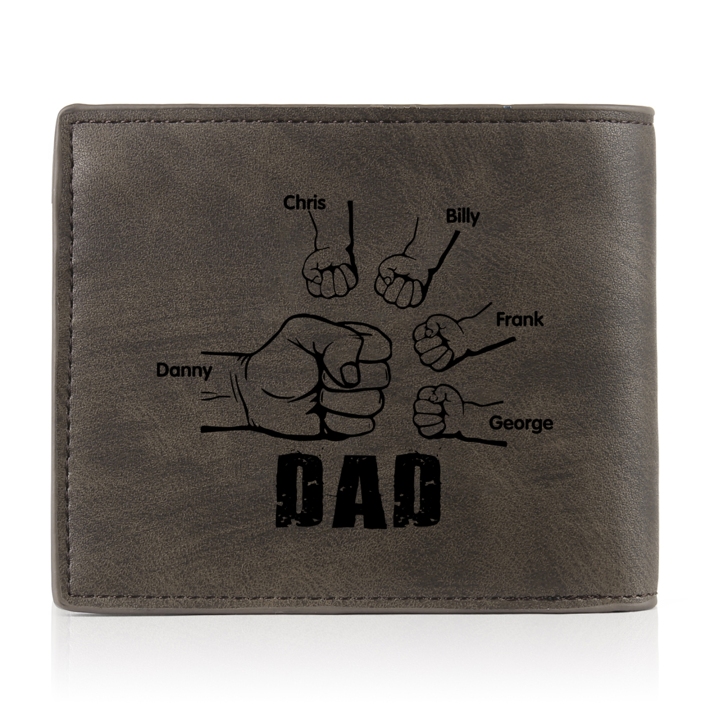 5 Names - Personalized Photo Custom Leather Men's Folding Wallet as a Father's Day Gift for Dad