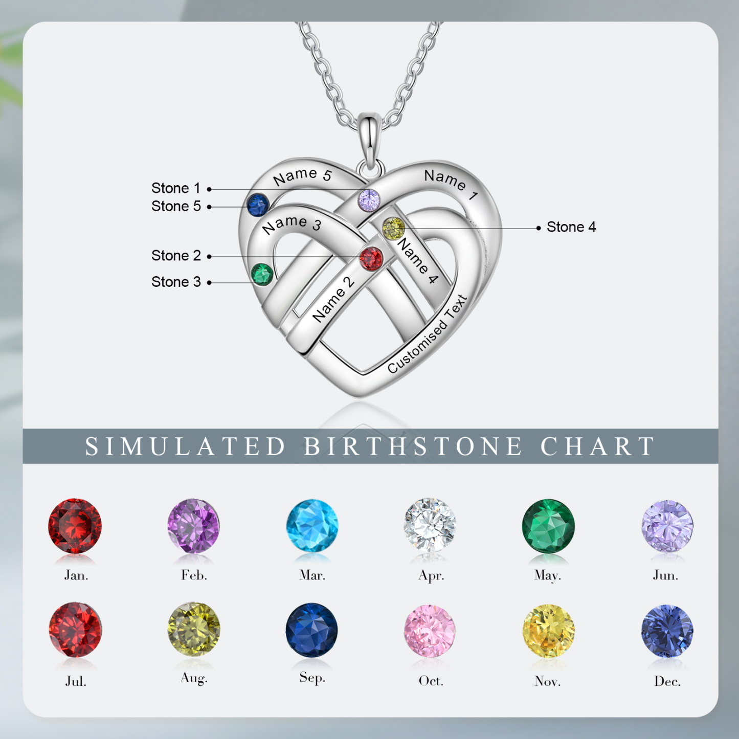5 Names - Personalized Double Layer Heart Necklace with Custom Name and Birthstone, As a Mother's Day Gift for Mom