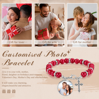 To My Daughter Personalised Rosary Memorial Bracelet Custom with Photo and Cross Pendant | Jessemade
