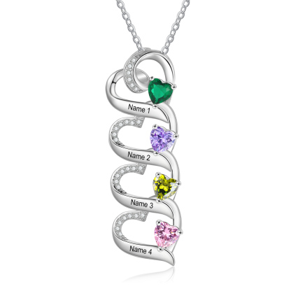 4 Names-Personalized Hearts Necklace Custom Birthstone Necklace Engraved Names Special Gifts for Her