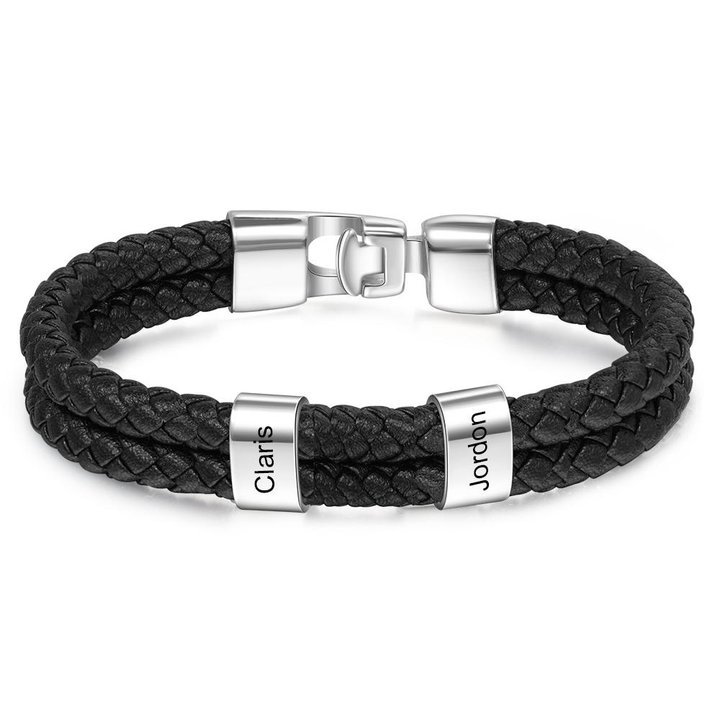2 Names Personalized Braided Leather Bracelet Engraving Men's Bracelet Gift for Dad | Jessemade