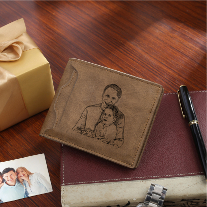 5-Names Personalized Leather Men's wallet With Card Slot Engraved With Name And Photo For Papa As a Father's Day Unique Gift