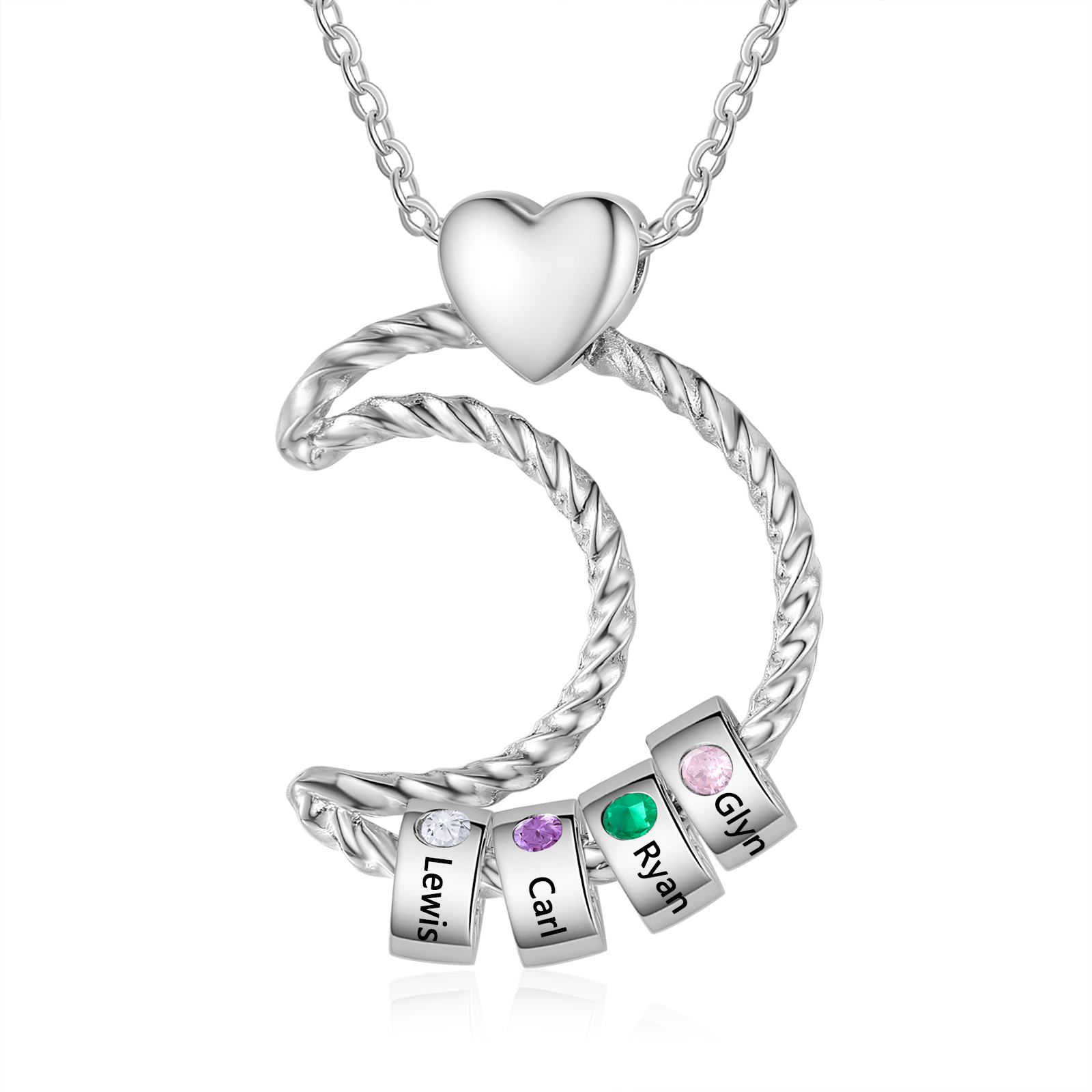 4 Names - Personalized Moon Pendant Necklace Custom Birthstones & Names Necklace Gift for Her | Jessemade