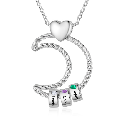 3 Names - Personalized Moon Pendant Necklace Custom Birthstones & Names Necklace Gift for Her | Jessemade